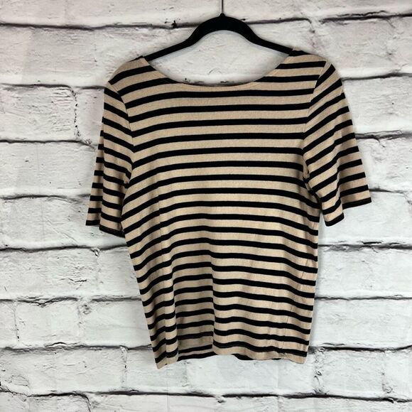 Madewell Women's XL Black Striped Scoop-Back Tee Short Sleeve Casual - Picture 3 of 7